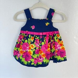 Girls Navy & Pink Floral Baby 2-piece Sundress with Ribbon waistband size 0-3M